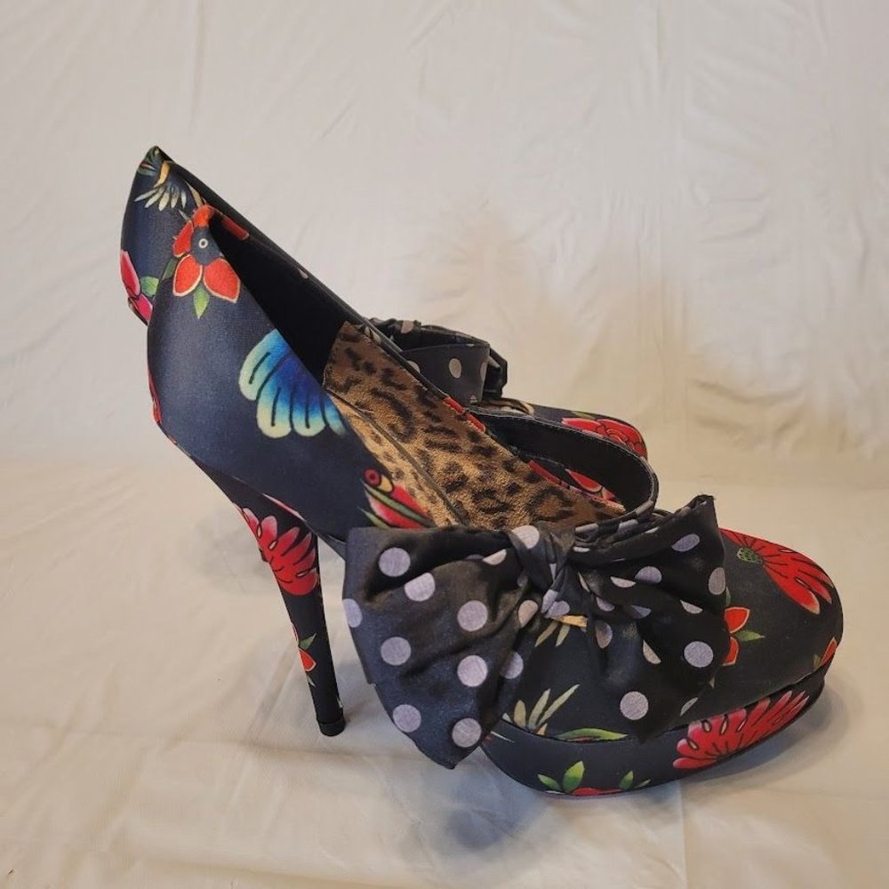 Iron Fist Society Suicide Roses Polka Dots Leopard Print Retro Rockabilly Size 9 - Picture 5 of 12
